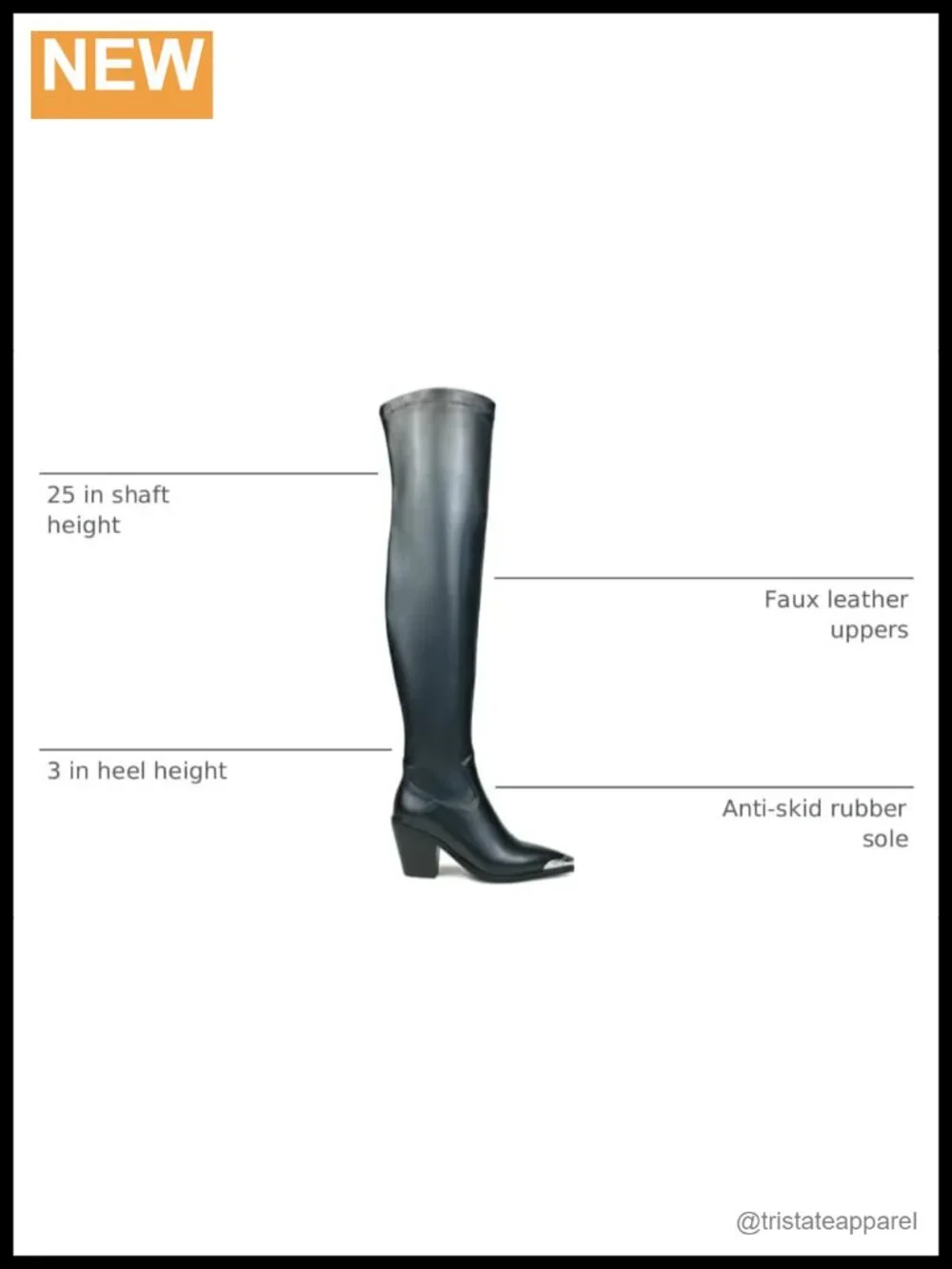 Faux Leather Pointed Toe Thigh High Boots Chunky Heel Side Zipper Stretch